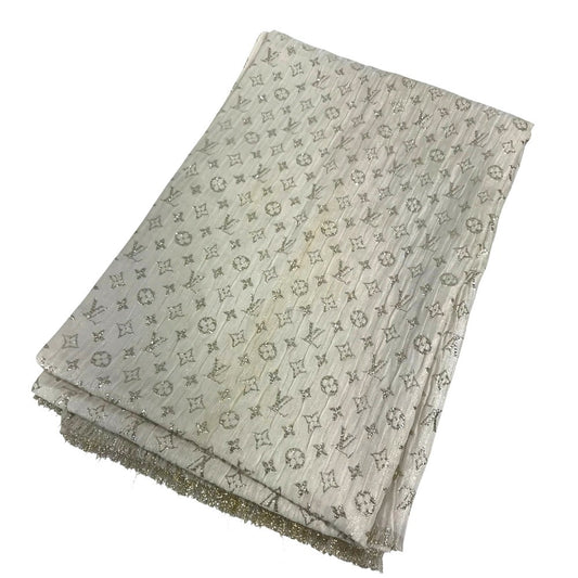 LOUIS VUITTON M73939 Monogram Glitter Etol Monogram So Glitter All-over print stole/shawl scarf with fringe shawl silk / polyester Light BeigeBased Used
