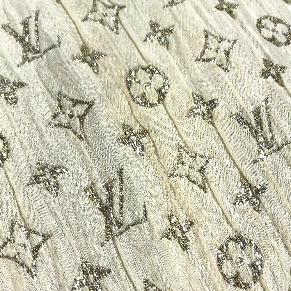 LOUIS VUITTON M73939 Monogram Glitter Etol Monogram So Glitter All-over print stole/shawl scarf with fringe shawl silk / polyester Light BeigeBased Used