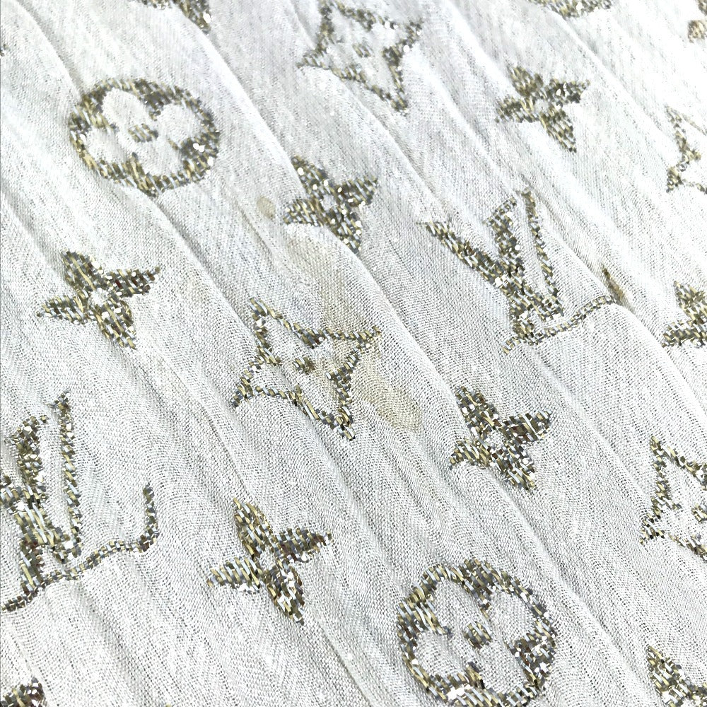 LOUIS VUITTON M73939 Monogram Glitter Etol Monogram So Glitter All-over print stole/shawl scarf with fringe shawl silk / polyester Light BeigeBased Used