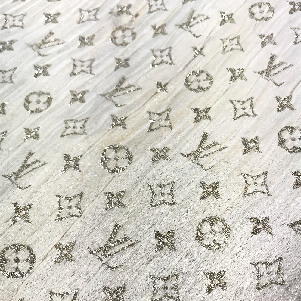 LOUIS VUITTON M73939 Monogram Glitter Etol Monogram So Glitter All-over print stole/shawl scarf with fringe shawl silk / polyester Light BeigeBased Used