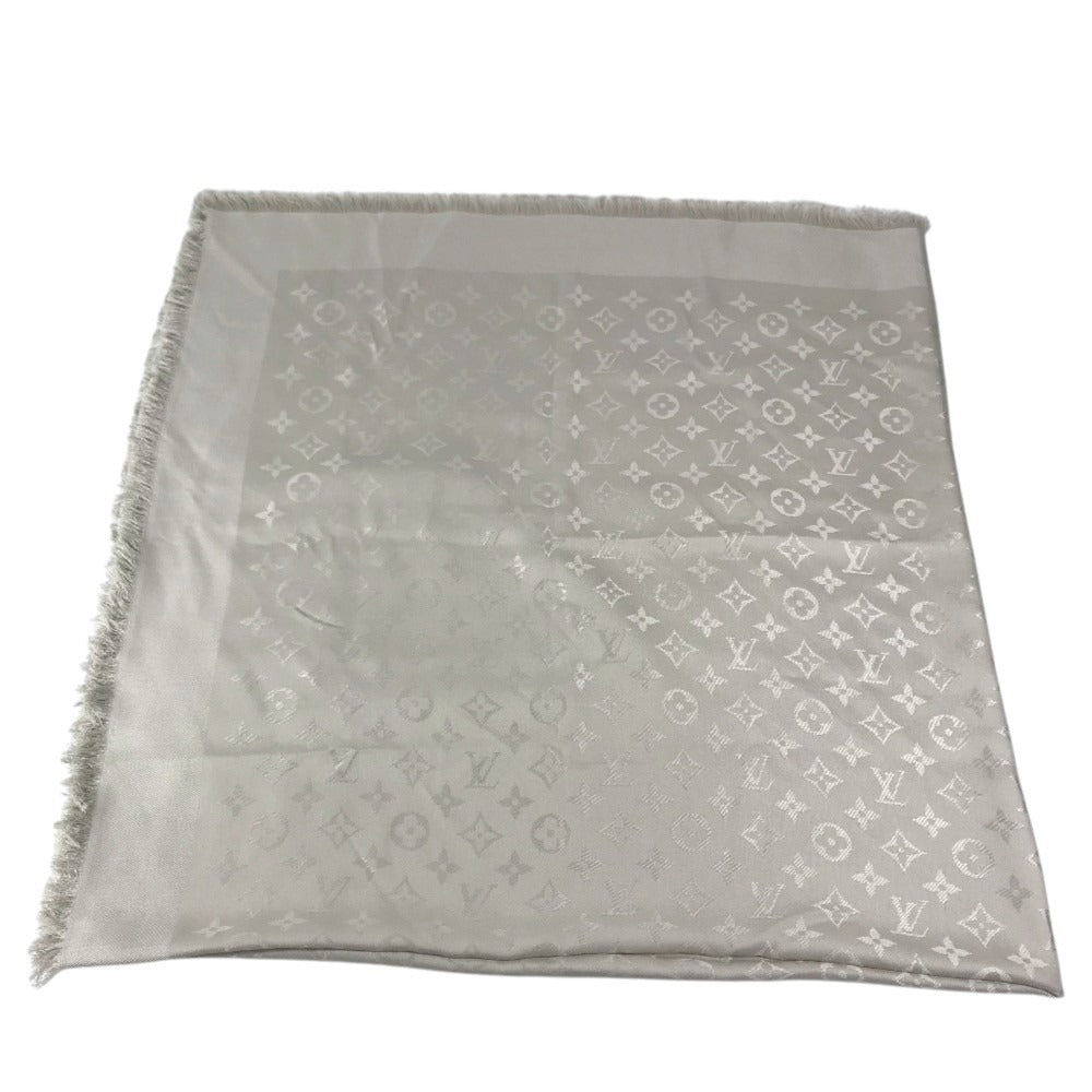 LOUIS VUITTON Monogram Shawl All-over print stole/shawl scarf with fringe shawl silk / wool Beige Used
