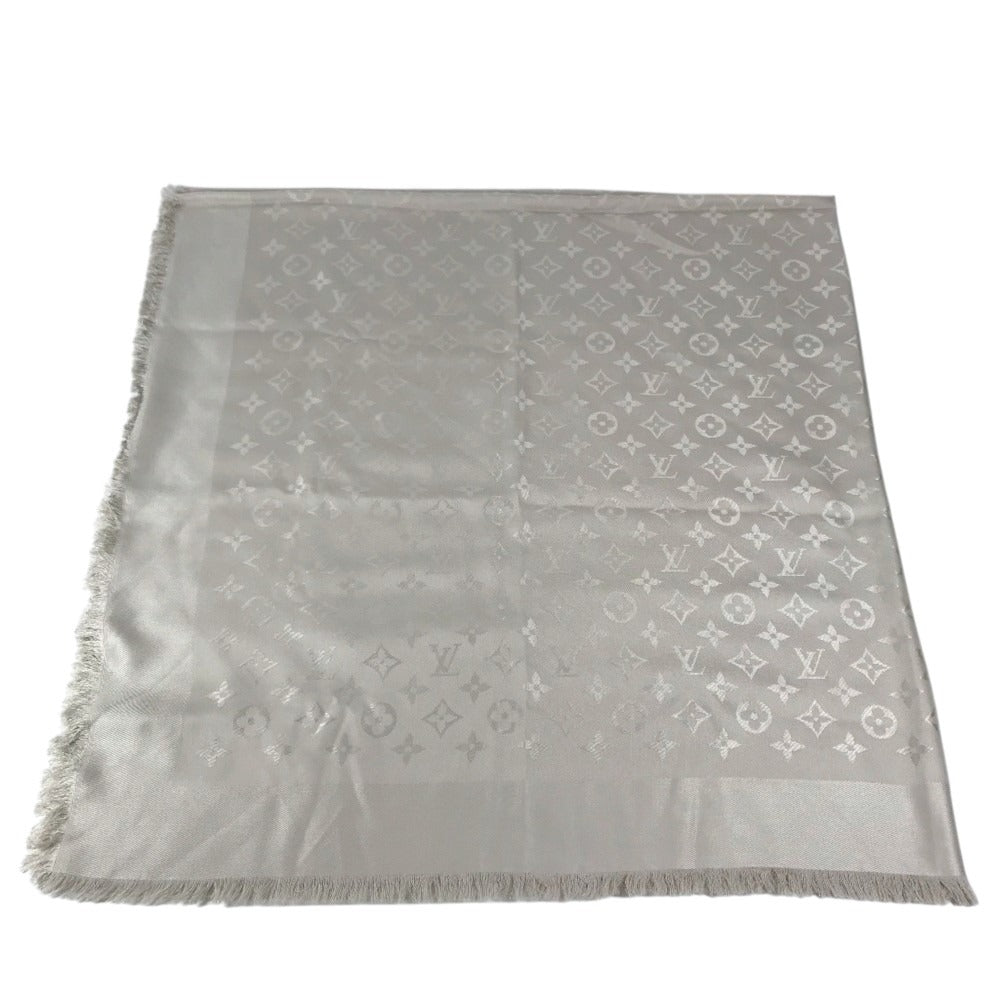 LOUIS VUITTON Monogram Shawl All-over print stole/shawl scarf with fringe shawl silk / wool Beige Used