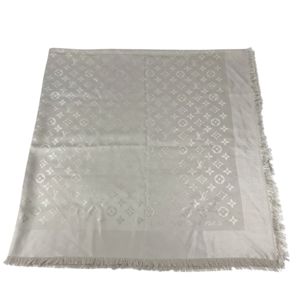 LOUIS VUITTON Monogram Shawl All-over print stole/shawl scarf with fringe shawl silk / wool Beige Used