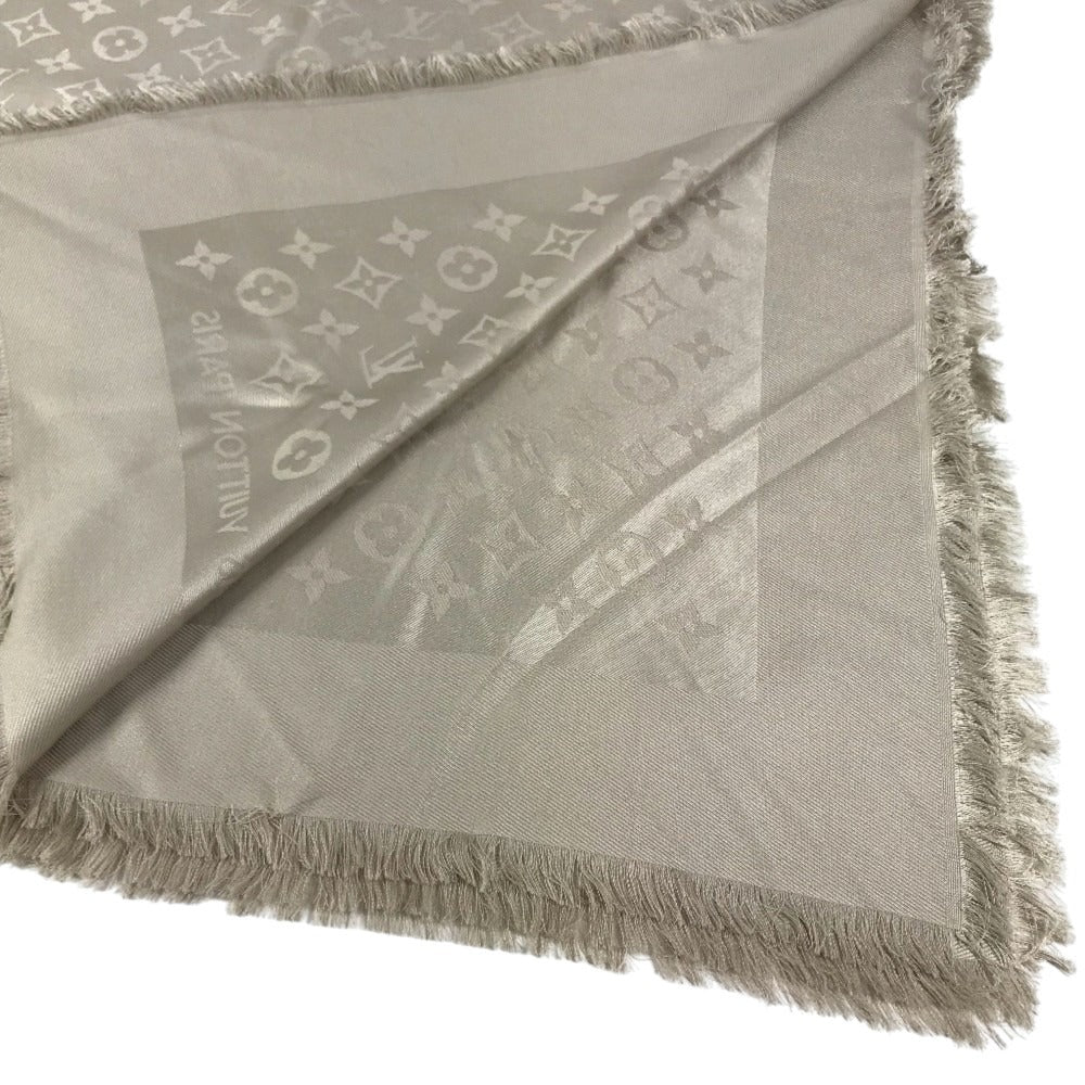 LOUIS VUITTON Monogram Shawl All-over print stole/shawl scarf with fringe shawl silk / wool Beige Used