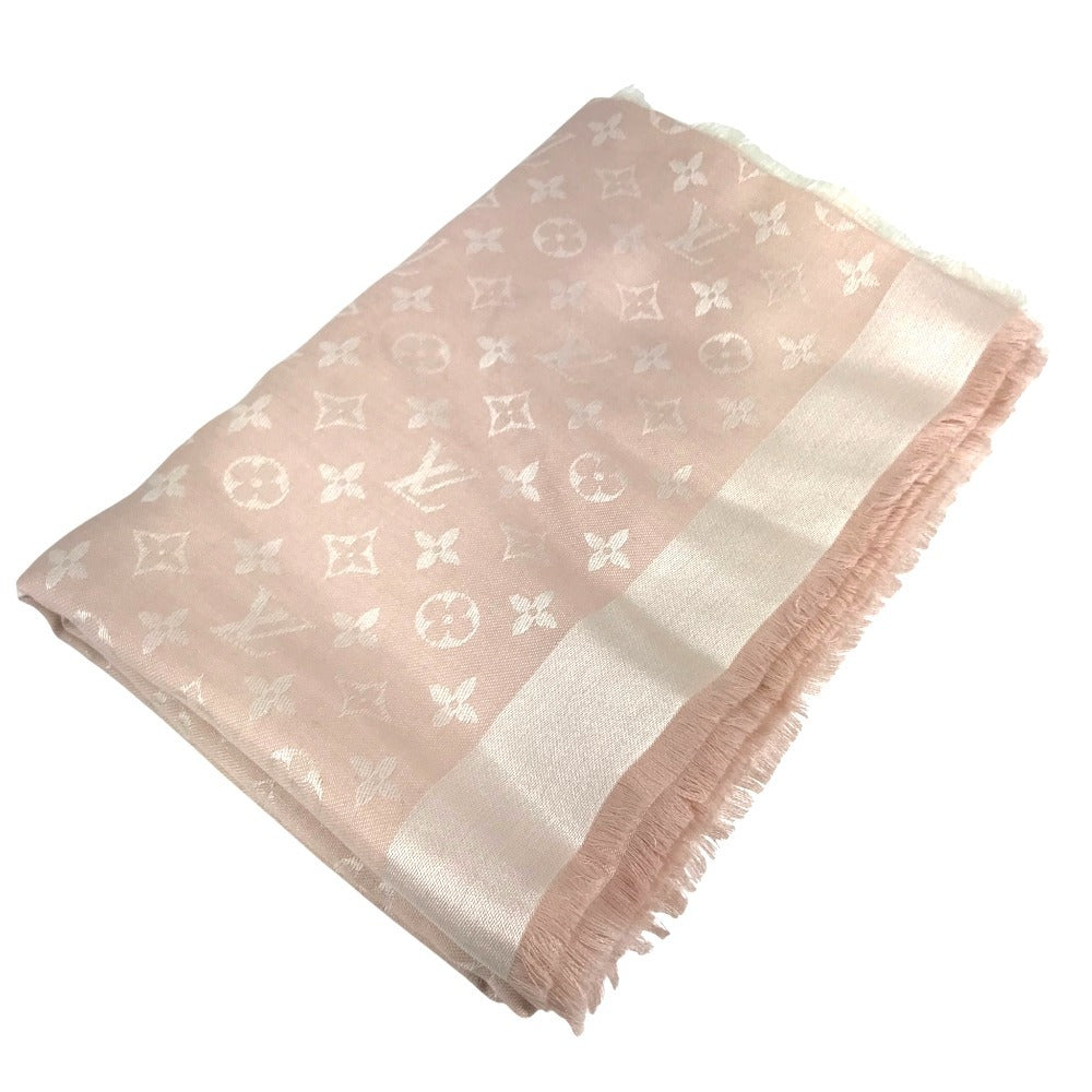 LOUIS VUITTON 不明 Monogram Shawl All-over print stole/shawl scarf with fringe shawl wool / silk pink Used