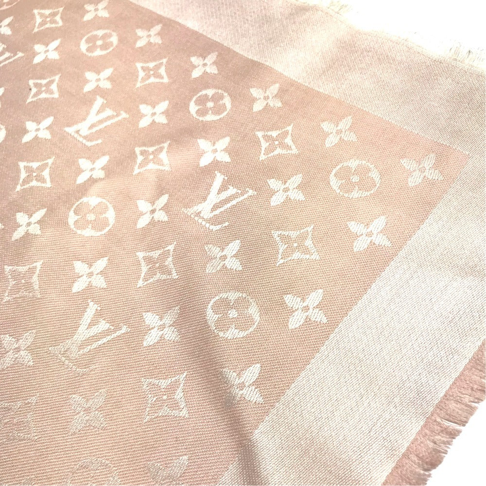 LOUIS VUITTON 不明 Monogram Shawl All-over print stole/shawl scarf with fringe shawl wool / silk pink Used