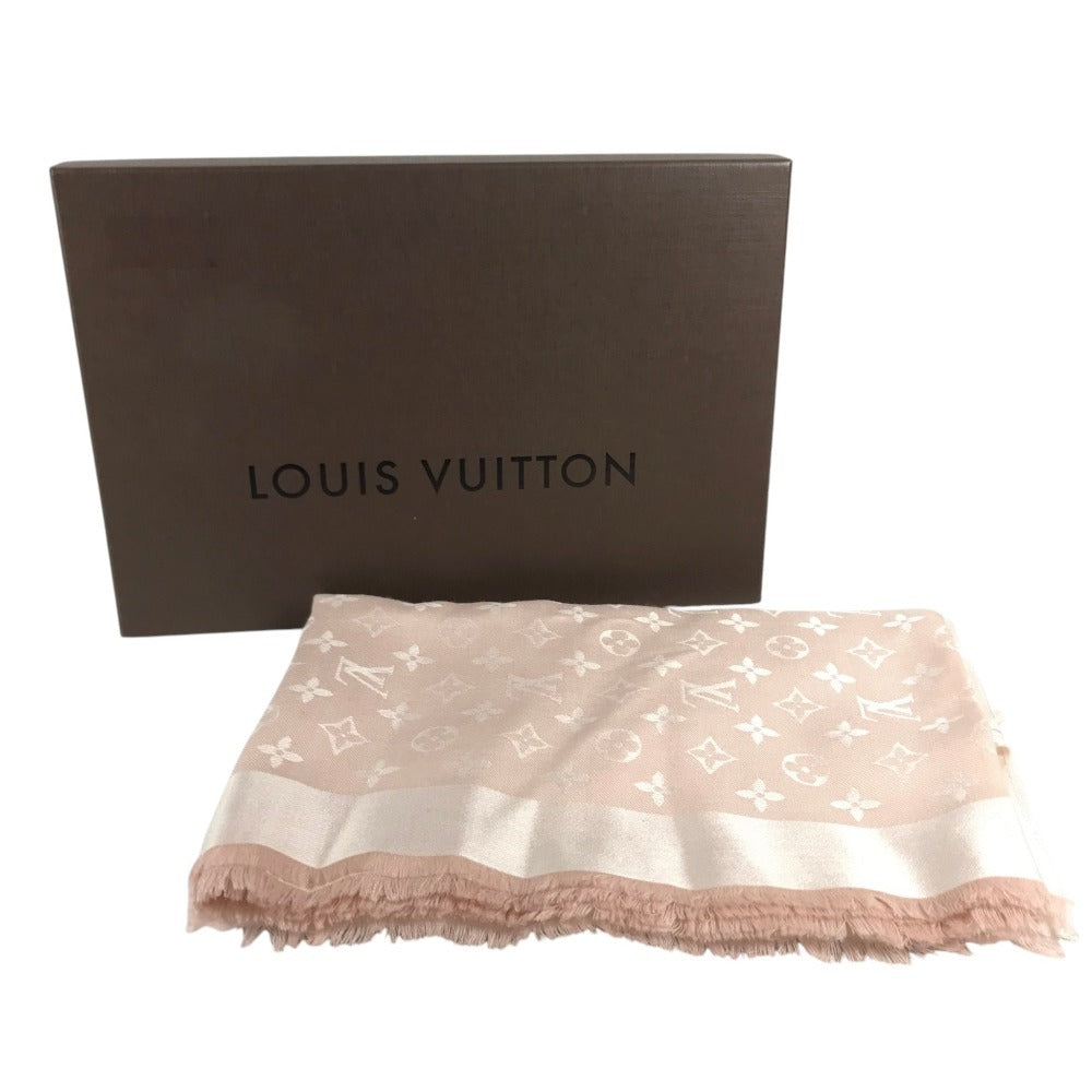 LOUIS VUITTON 不明 Monogram Shawl All-over print stole/shawl scarf with fringe shawl wool / silk pink Used
