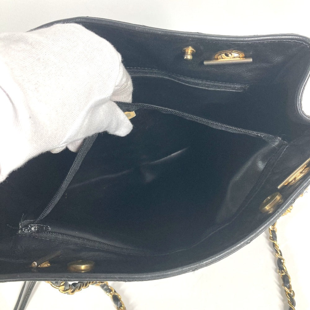 CHANEL vintage CC Logo CC Mark Matelasse Quilted Bag Tote Bag Double Chain Bag Shoulder Bag Leather Black/Gold Used