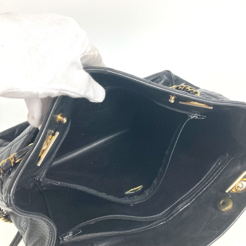 CHANEL vintage CC Logo CC Mark Matelasse Quilted Bag Tote Bag Double Chain Bag Shoulder Bag Leather Black/Gold Used