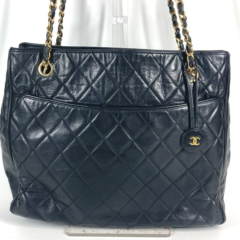 CHANEL vintage CC Logo CC Mark Matelasse Quilted Bag Tote Bag Double Chain Bag Shoulder Bag Leather Black/Gold Used