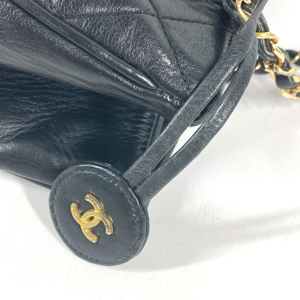 CHANEL vintage CC Logo CC Mark Matelasse Quilted Bag Tote Bag Double Chain Bag Shoulder Bag Leather Black/Gold Used