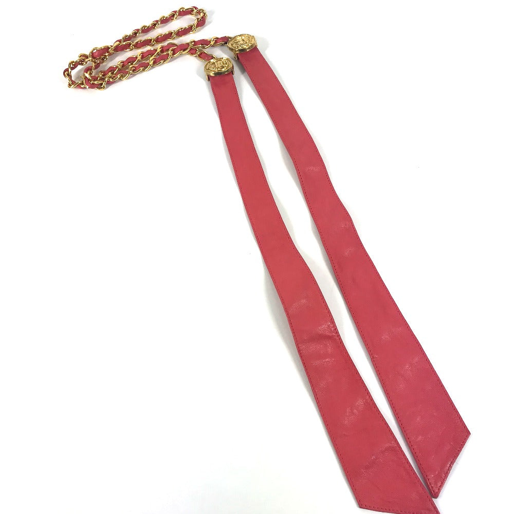 Vintage CHANEL Coin Chain Belt, Ribbon Pants Belt, Leather, Women's, Pink