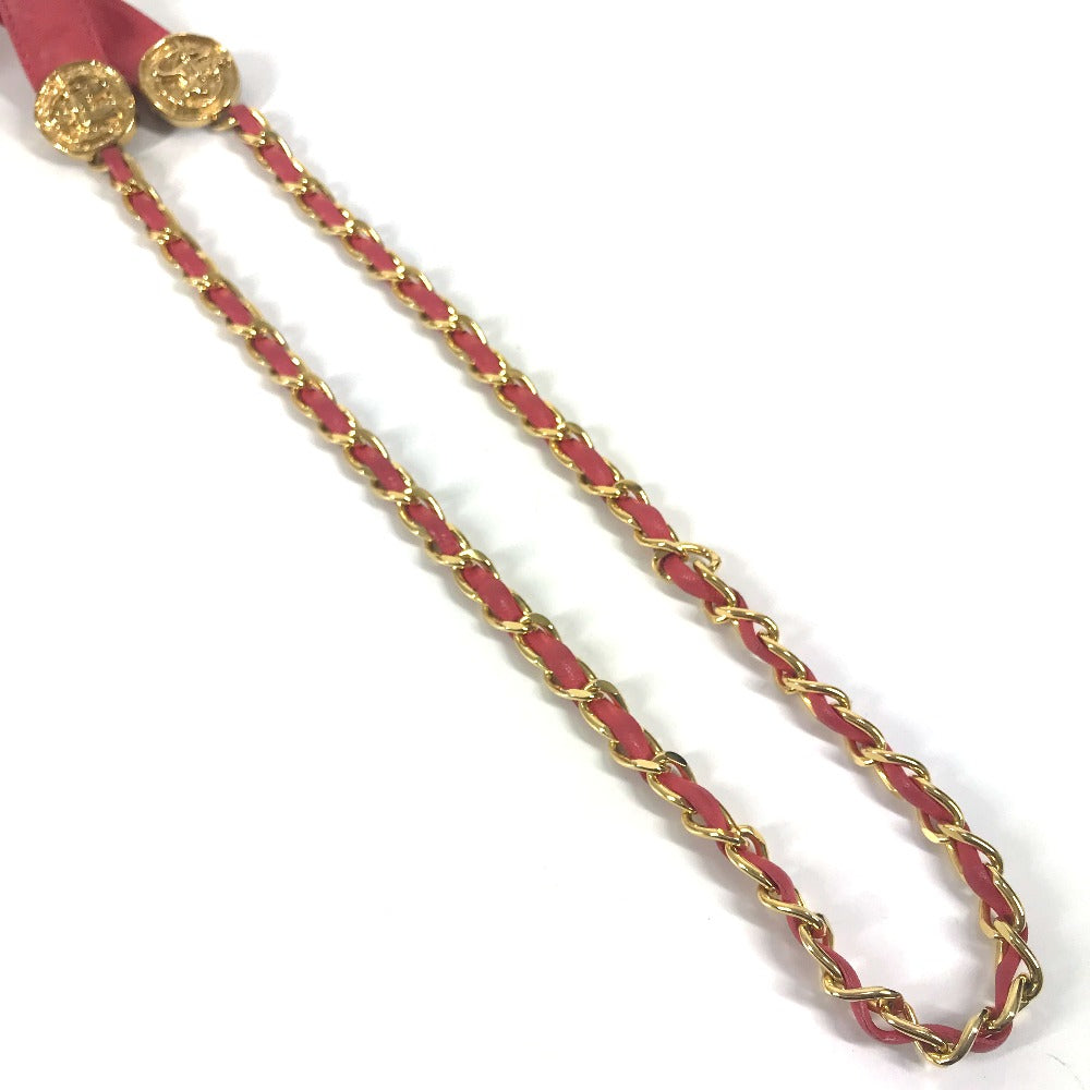 Vintage CHANEL Coin Chain Belt, Ribbon Pants Belt, Leather, Women's, Pink