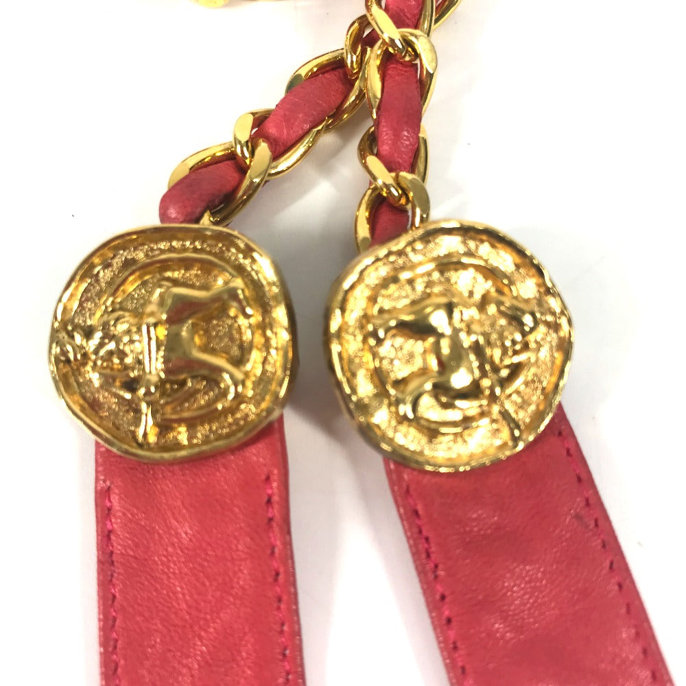 Vintage CHANEL Coin Chain Belt, Ribbon Pants Belt, Leather, Women's, Pink
