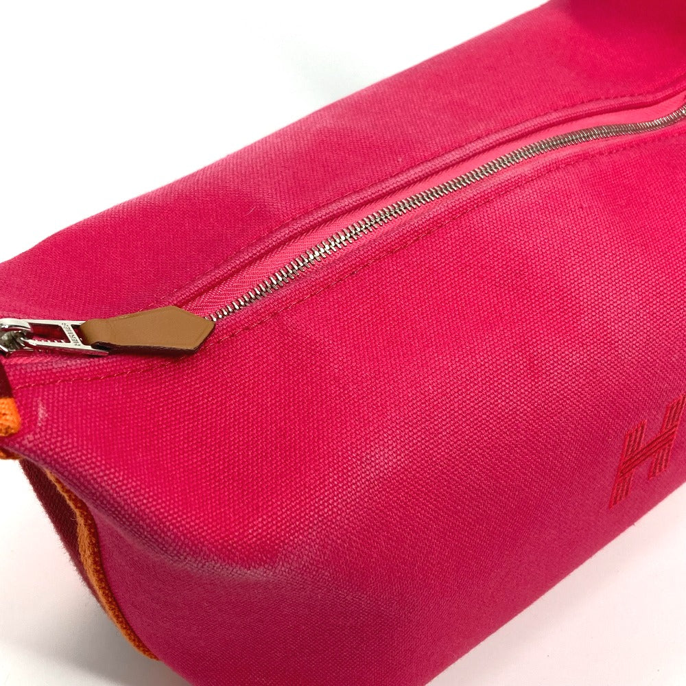 HERMES Bride Black PM Pouch, Vanity Bag, Canvas Handbag, Women's, Pink
