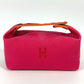HERMES Bride Black PM Pouch, Vanity Bag, Canvas Handbag, Women's, Pink