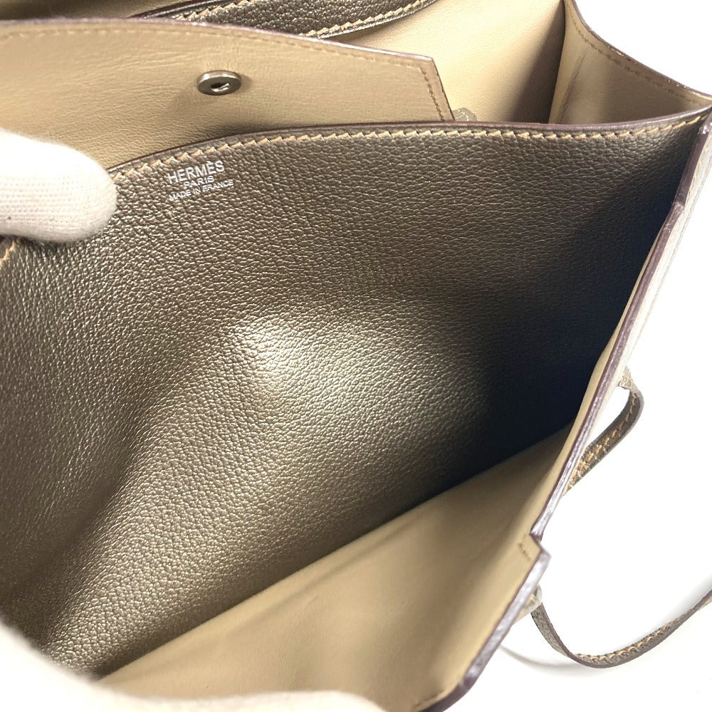 HERMES 2005 エンベロープ  肩掛け ハンドバッグ カバン アクセサリーポーチ ショルダーバッグ シェーブル レディース ゴールド - brandshop-reference