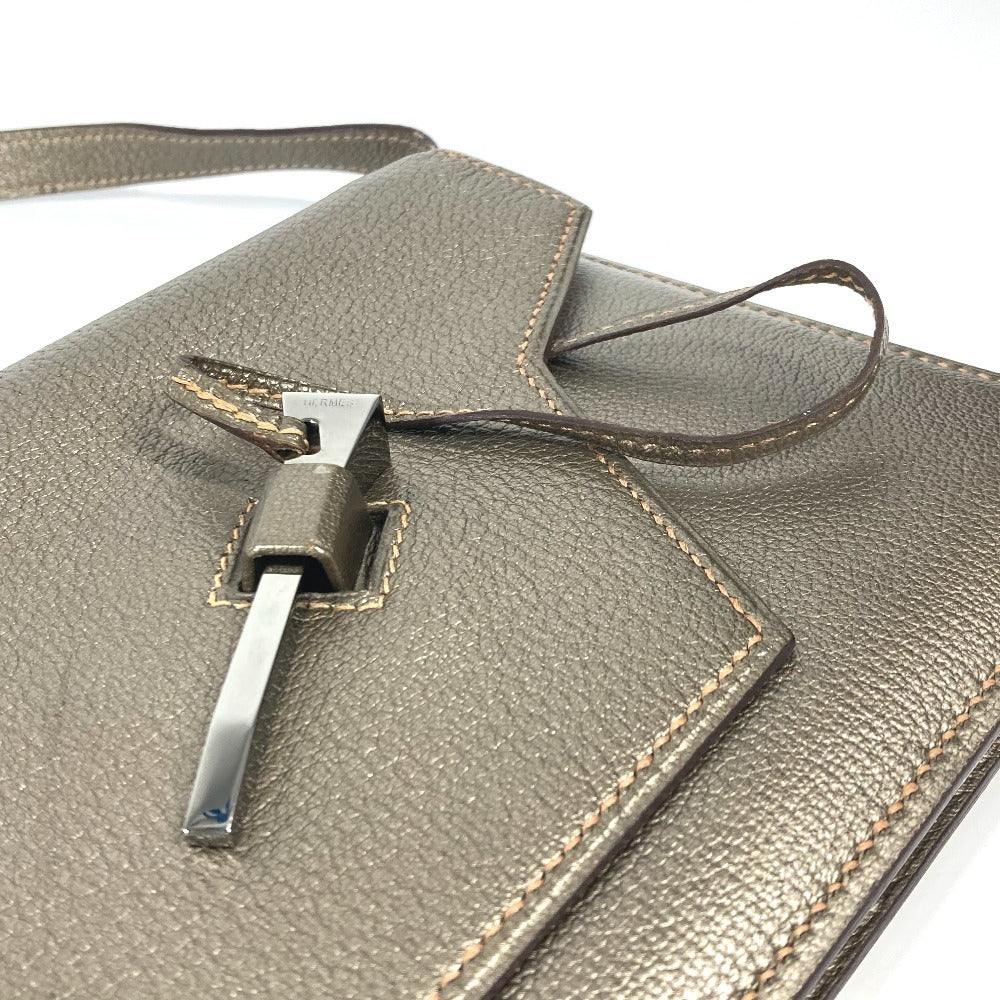 HERMES 2005 エンベロープ  肩掛け ハンドバッグ カバン アクセサリーポーチ ショルダーバッグ シェーブル レディース ゴールド - brandshop-reference