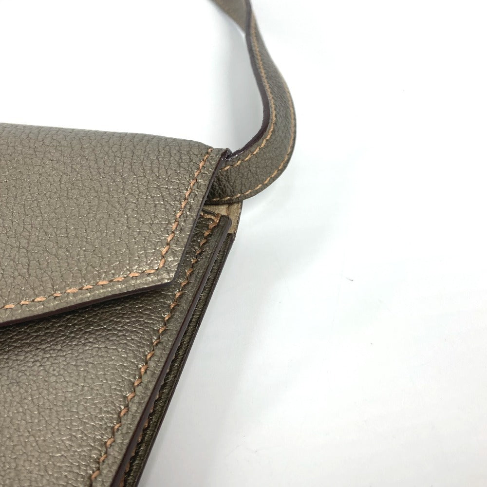 HERMES 2005 エンベロープ  肩掛け ハンドバッグ カバン アクセサリーポーチ ショルダーバッグ シェーブル レディース ゴールド - brandshop-reference
