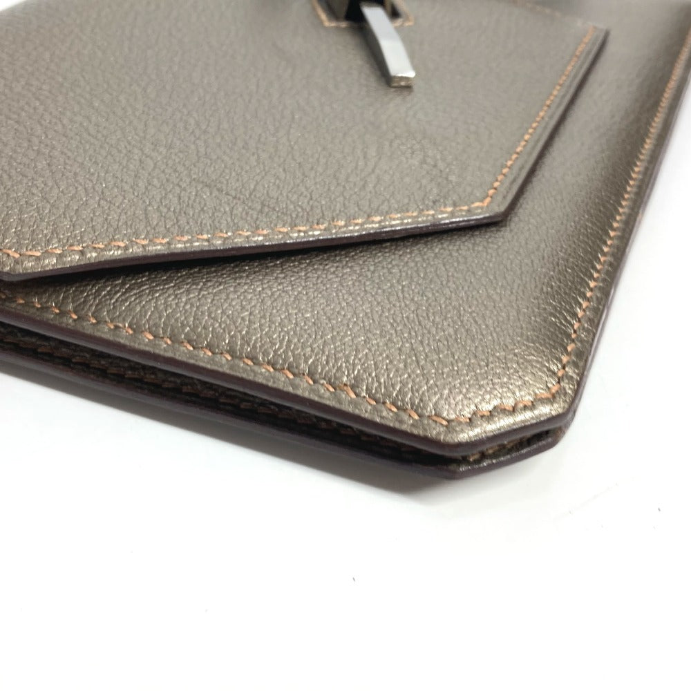 HERMES 2005 エンベロープ  肩掛け ハンドバッグ カバン アクセサリーポーチ ショルダーバッグ シェーブル レディース ゴールド - brandshop-reference