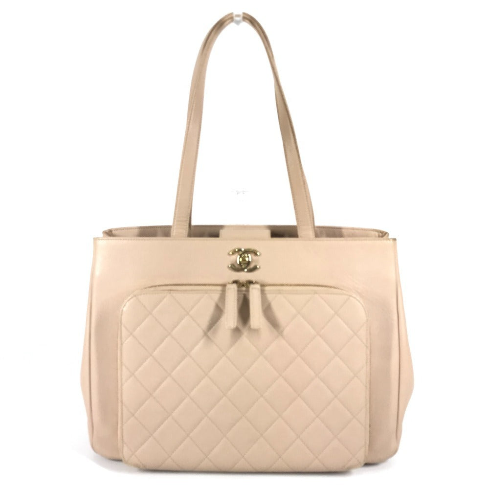 CHANEL CC ココマーク ビジネス アフィニティ ショッピング カバン トートバッグ 肩掛け ショルダーバッグ キャビアスキン レディース ベージュ - brandshop-reference