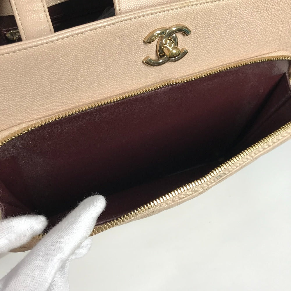 CHANEL CC ココマーク ビジネス アフィニティ ショッピング カバン トートバッグ 肩掛け ショルダーバッグ キャビアスキン レディース ベージュ - brandshop-reference