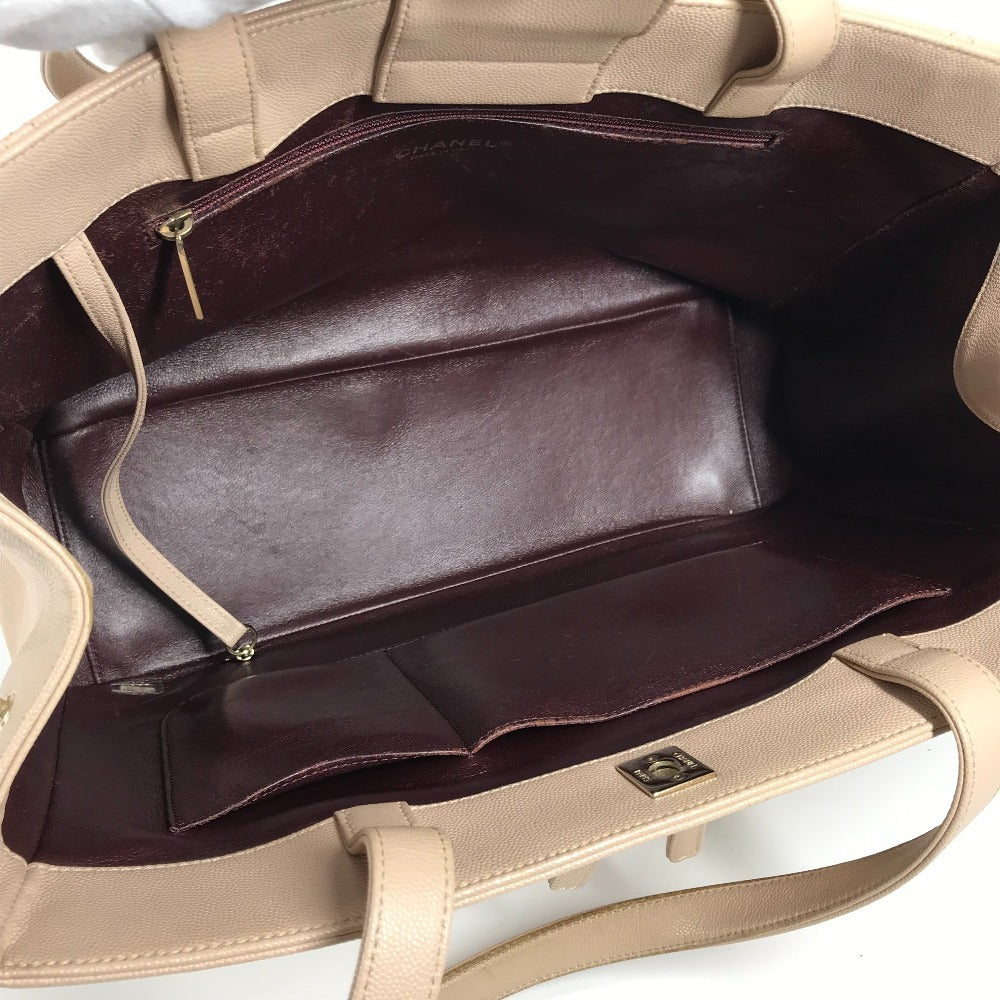 CHANEL CC ココマーク ビジネス アフィニティ ショッピング カバン トートバッグ 肩掛け ショルダーバッグ キャビアスキン レディース ベージュ - brandshop-reference