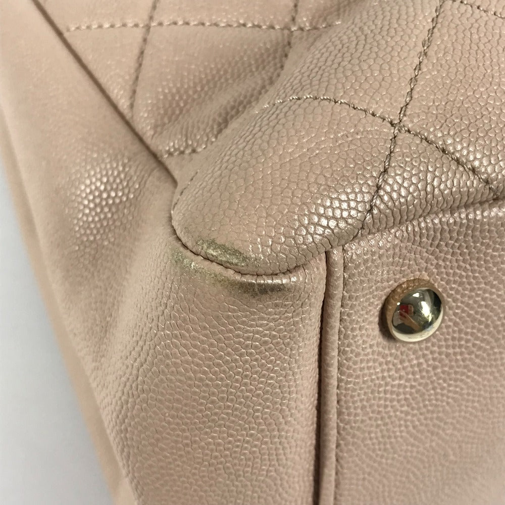 CHANEL CC ココマーク ビジネス アフィニティ ショッピング カバン トートバッグ 肩掛け ショルダーバッグ キャビアスキン レディース ベージュ - brandshop-reference