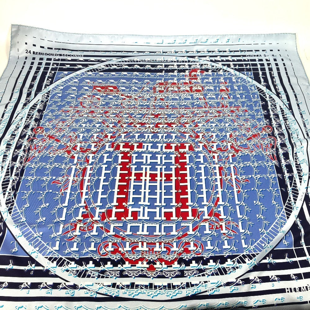 HERMES カレ90 24 FAUBOURG SECONDE 銀座店10周年記念 スカーフ シルク レディース ブルー - brandshop-reference