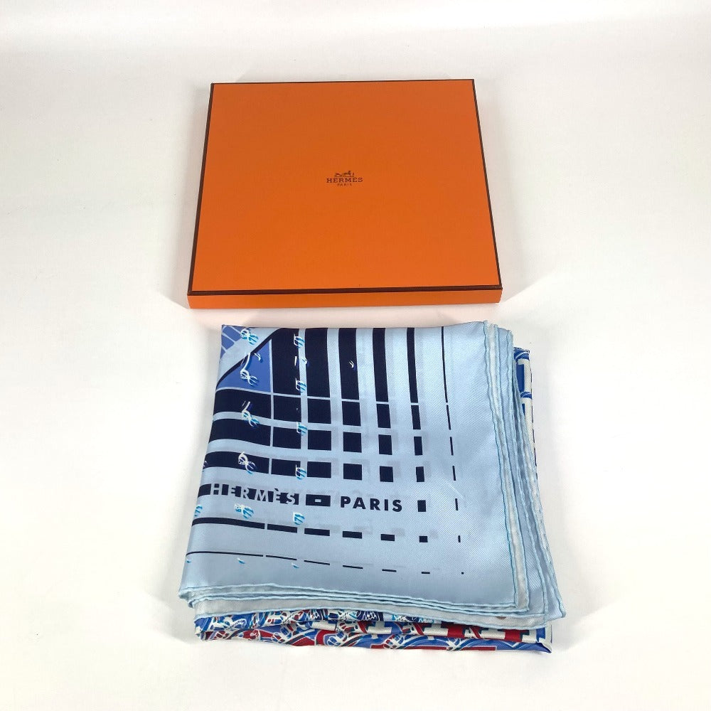 HERMES カレ90 24 FAUBOURG SECONDE 銀座店10周年記念 スカーフ シルク レディース ブルー - brandshop-reference