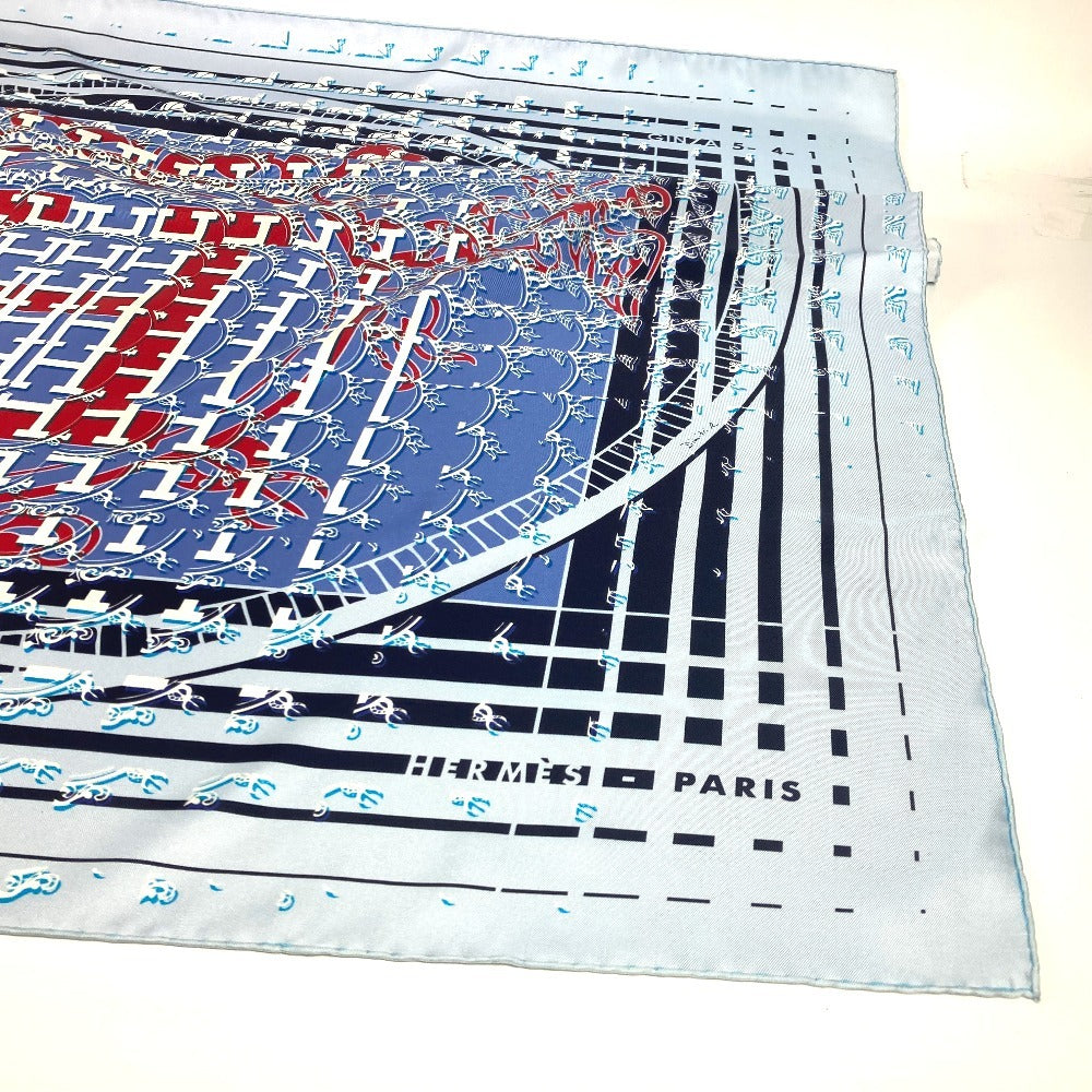 HERMES カレ90 24 FAUBOURG SECONDE 銀座店10周年記念 スカーフ シルク レディース ブルー - brandshop-reference