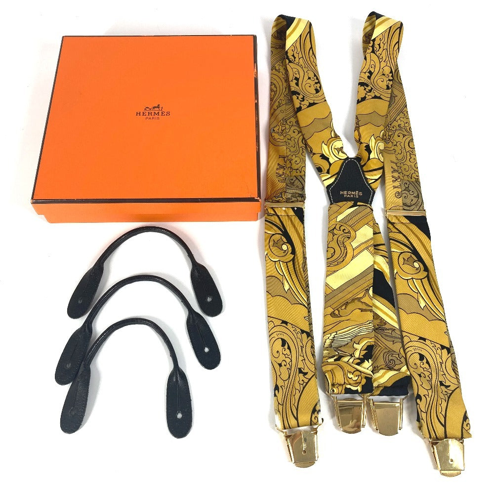 HERMES 올오버 패턴 액세서리 멜빵 실크 남여 공용 옐로우