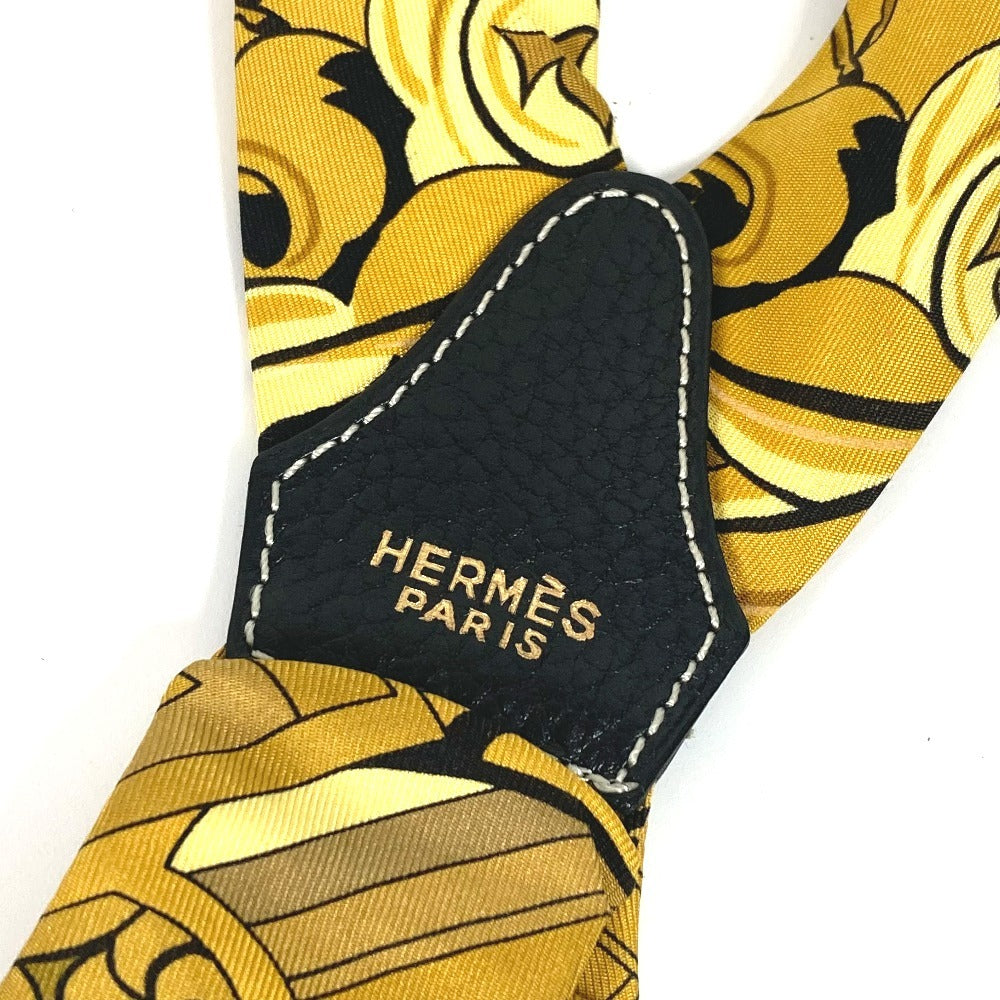 HERMES 올오버 패턴 액세서리 멜빵 실크 남여 공용 옐로우