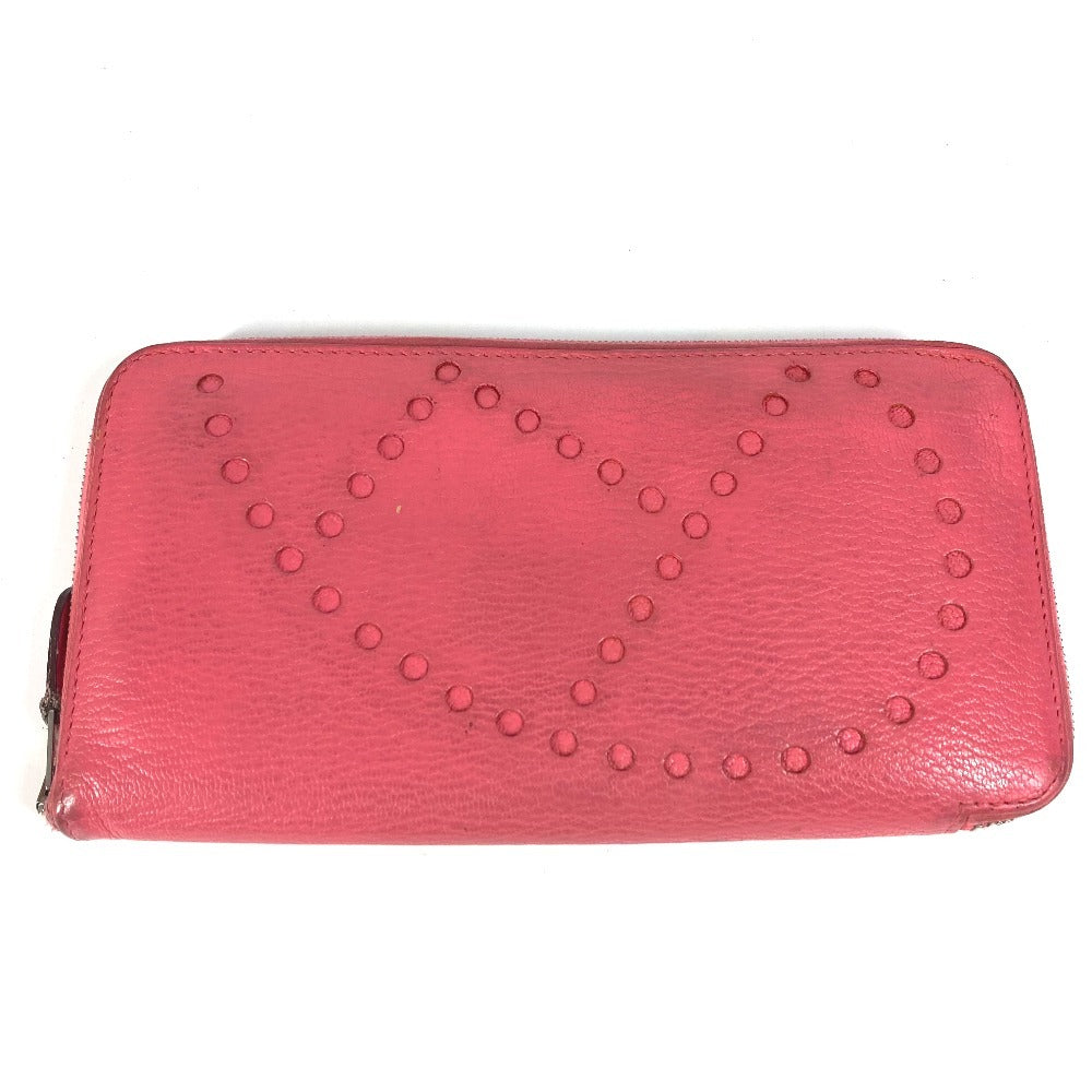 HERMES 펀칭 로고 Evelyn Azap 롱 장 지갑 라운드 지퍼 장 지갑 Chevre Ladies Pink