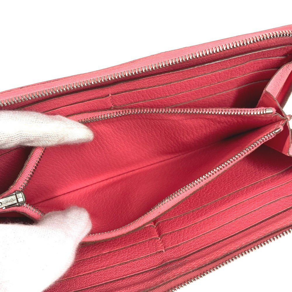 HERMES 펀칭 로고 Evelyn Azap 롱 장 지갑 라운드 지퍼 장 지갑 Chevre Ladies Pink