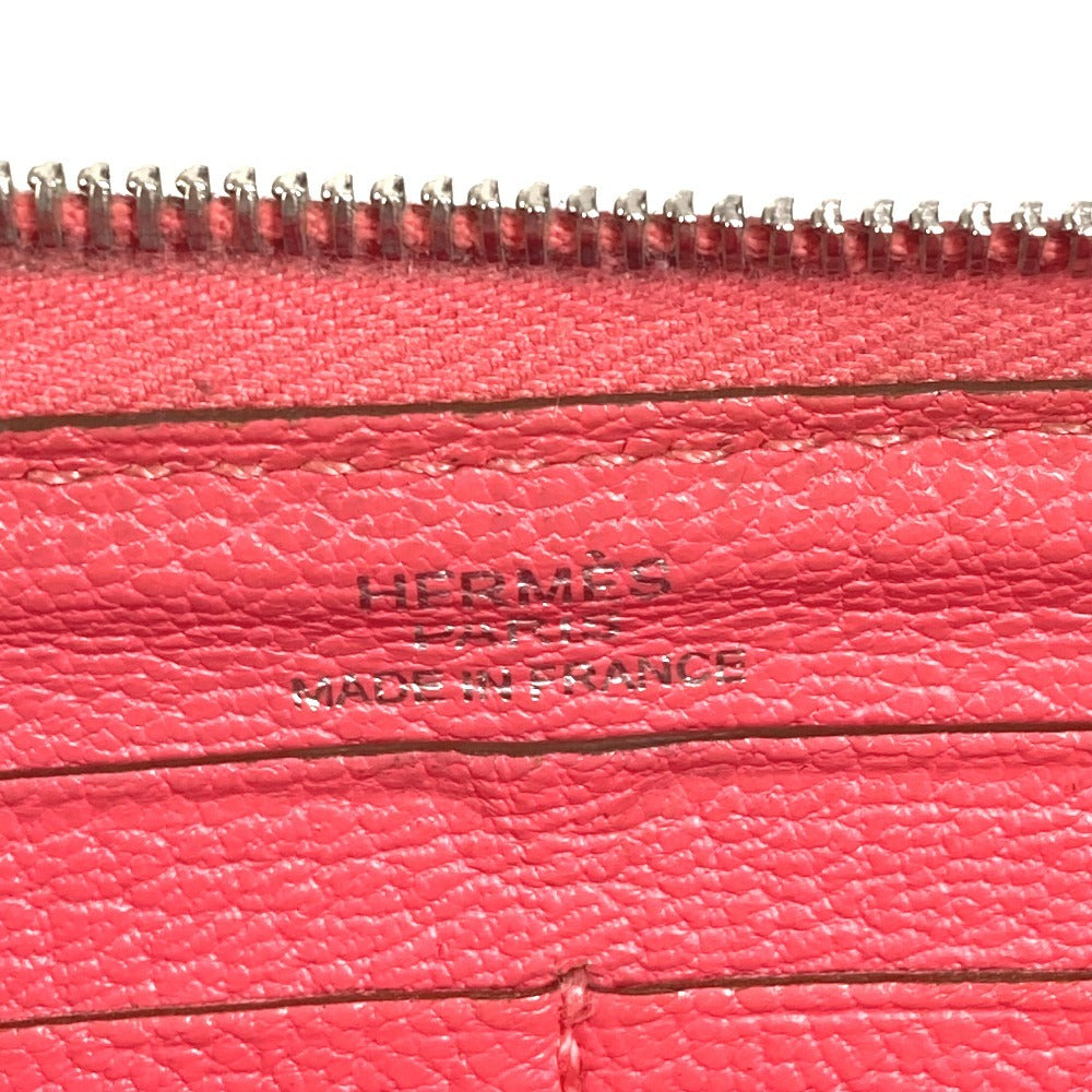 HERMES 펀칭 로고 Evelyn Azap 롱 장 지갑 라운드 지퍼 장 지갑 Chevre Ladies Pink