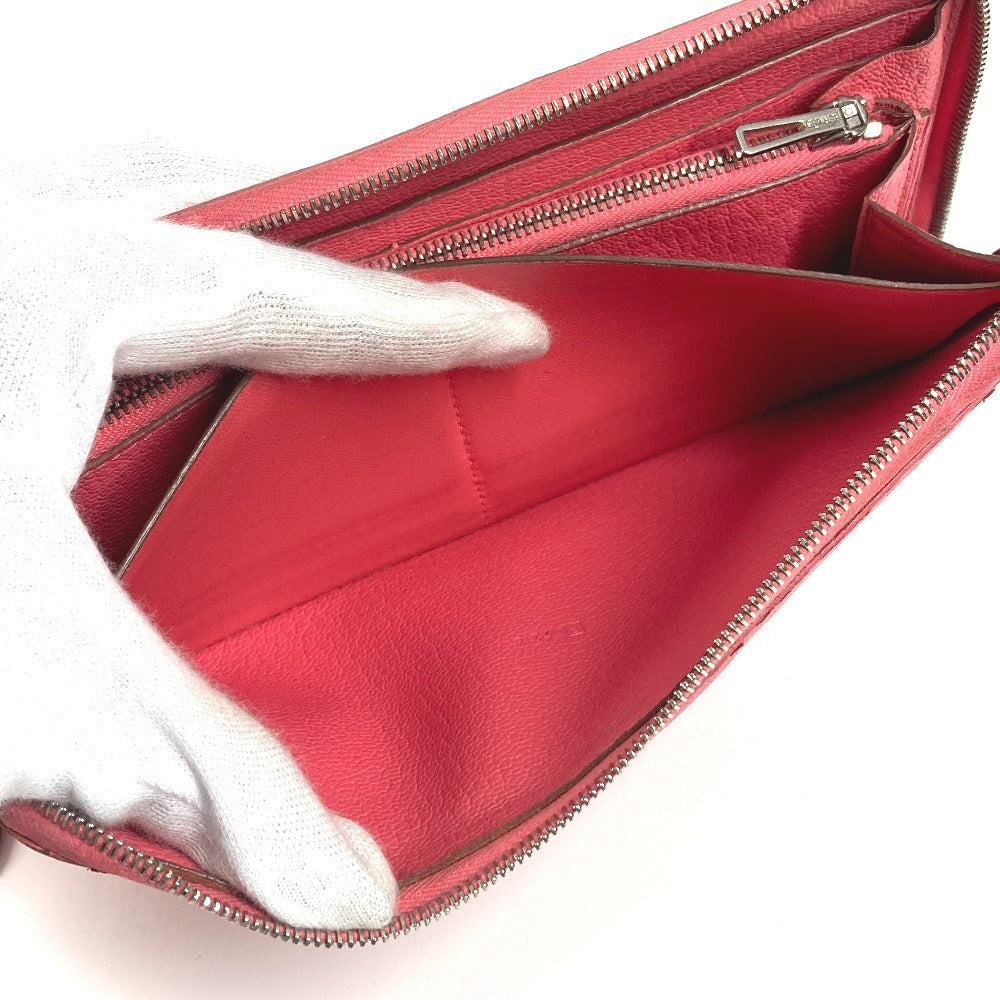 HERMES 펀칭 로고 Evelyn Azap 롱 장 지갑 라운드 지퍼 장 지갑 Chevre Ladies Pink
