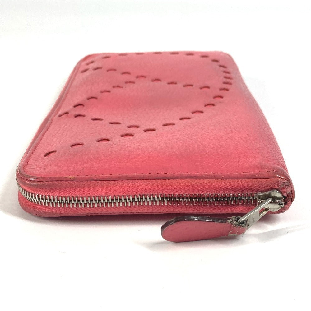 HERMES 펀칭 로고 Evelyn Azap 롱 장 지갑 라운드 지퍼 장 지갑 Chevre Ladies Pink