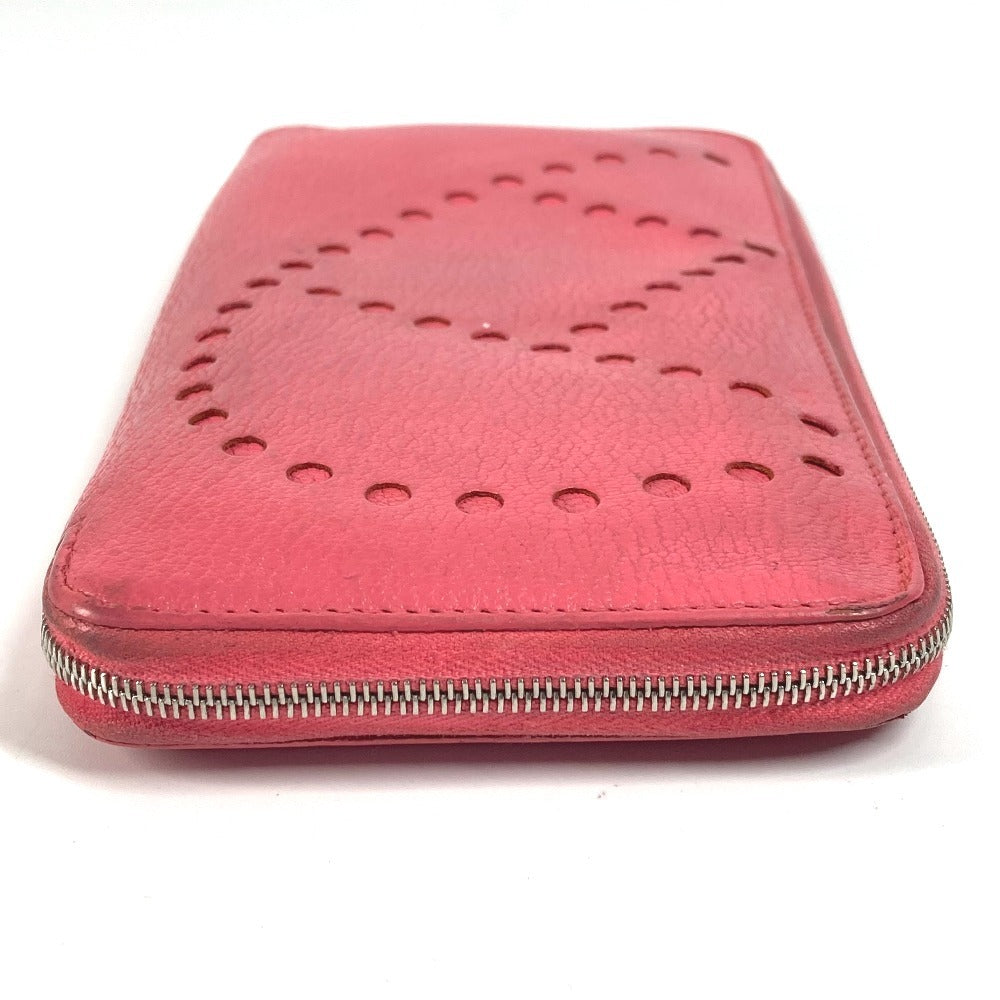HERMES 펀칭 로고 Evelyn Azap 롱 장 지갑 라운드 지퍼 장 지갑 Chevre Ladies Pink
