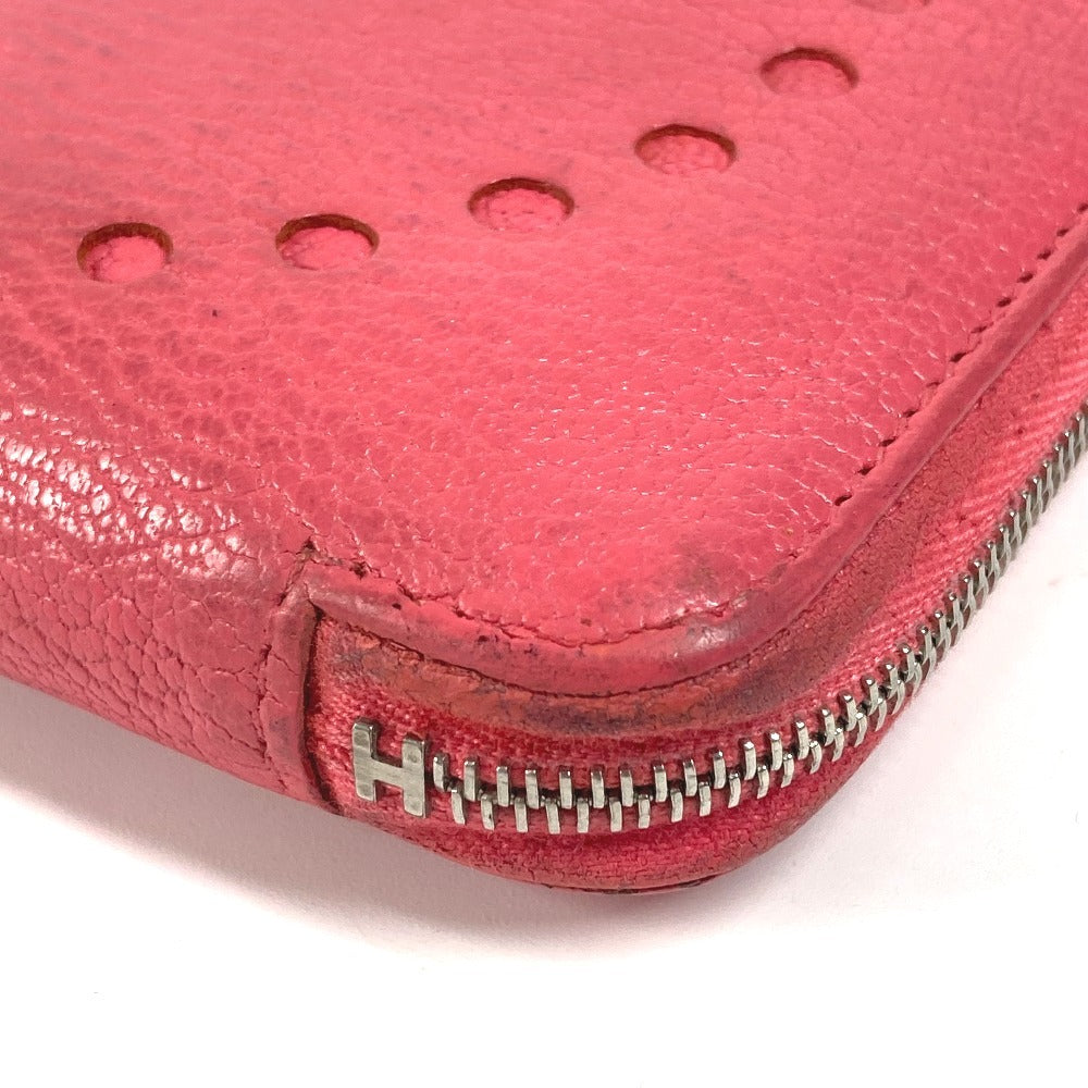 HERMES 펀칭 로고 Evelyn Azap 롱 장 지갑 라운드 지퍼 장 지갑 Chevre Ladies Pink