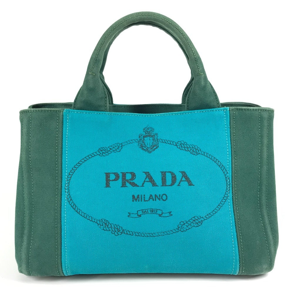 PRADA Kanapa Logo Striped Bag Tote Bag Handbag Canvas Women's Green