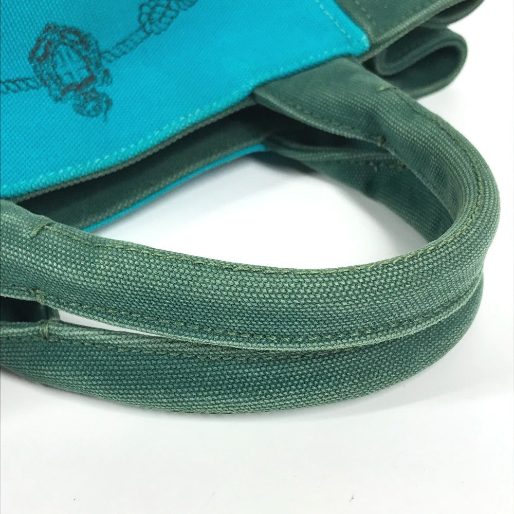 PRADA Kanapa Logo Striped Bag Tote Bag Handbag Canvas Women's Green