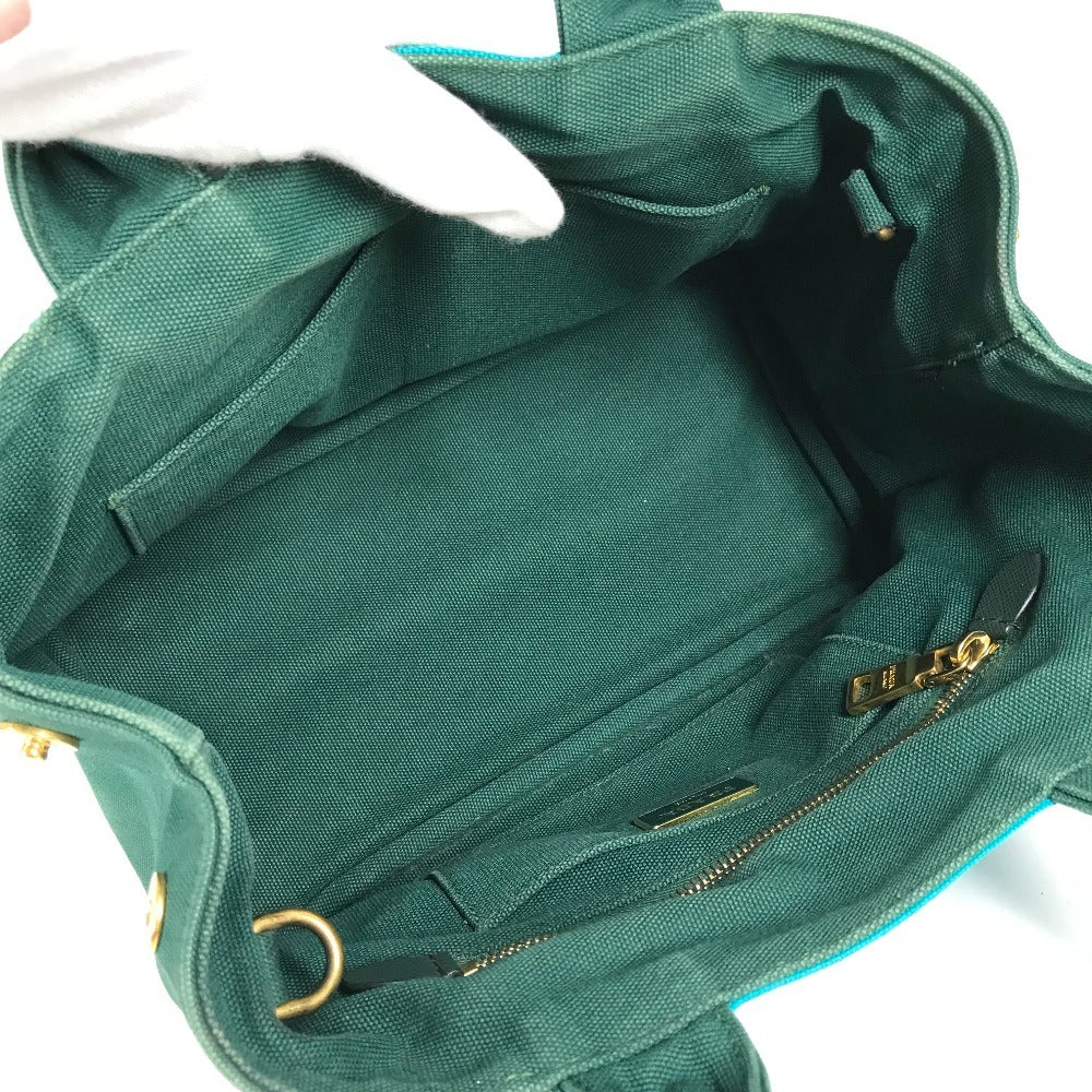 PRADA Kanapa Logo Striped Bag Tote Bag Handbag Canvas Women's Green