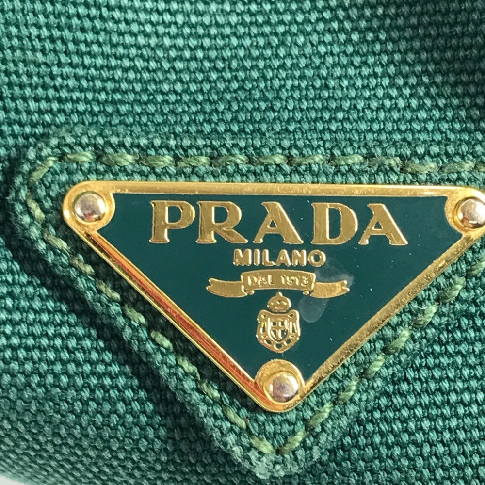 PRADA Kanapa Logo Striped Bag Tote Bag Handbag Canvas Women's Green