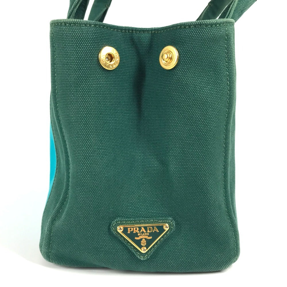 PRADA Kanapa Logo Striped Bag Tote Bag Handbag Canvas Women's Green