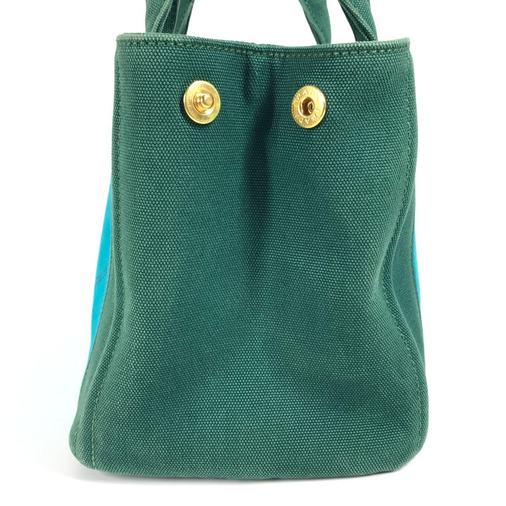 PRADA Kanapa Logo Striped Bag Tote Bag Handbag Canvas Women's Green