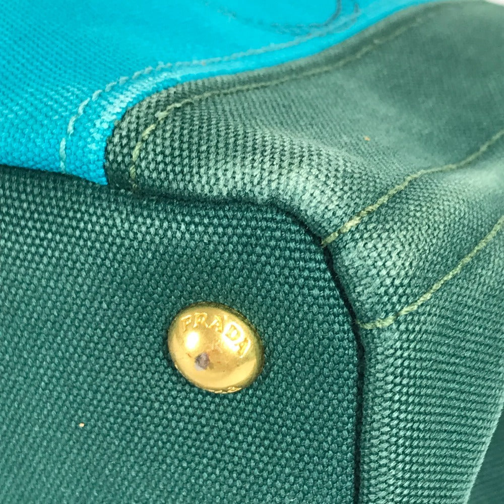 PRADA Kanapa Logo Striped Bag Tote Bag Handbag Canvas Women's Green