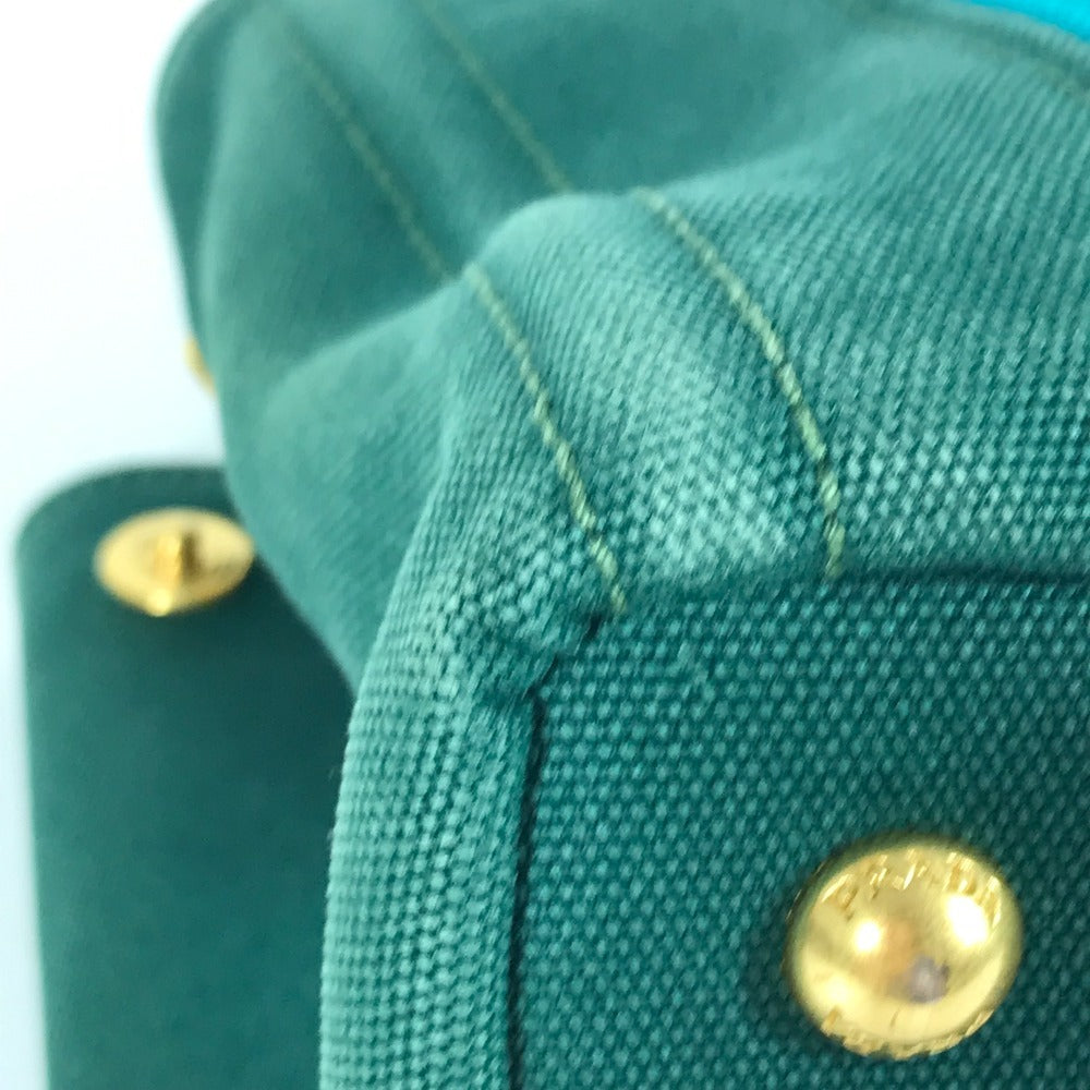 PRADA Kanapa Logo Striped Bag Tote Bag Handbag Canvas Women's Green