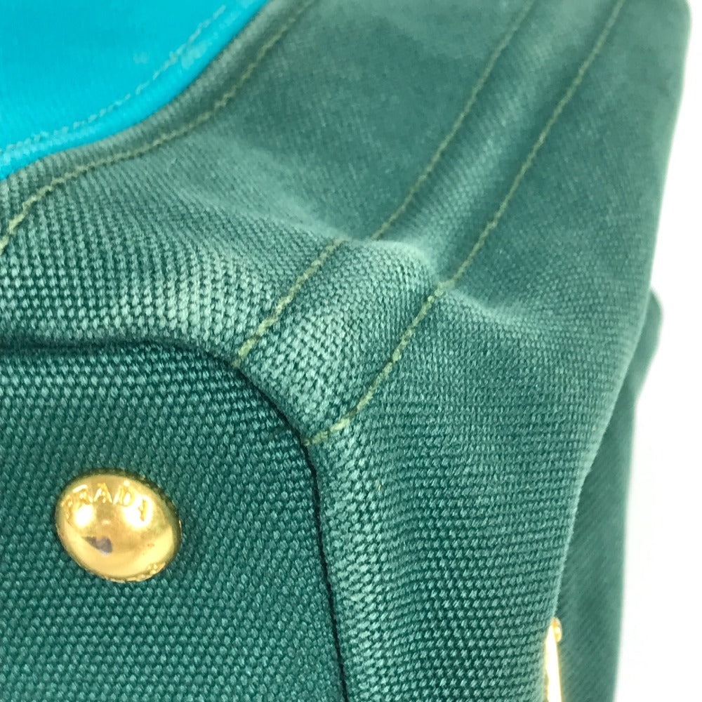 PRADA Kanapa Logo Striped Bag Tote Bag Handbag Canvas Women's Green