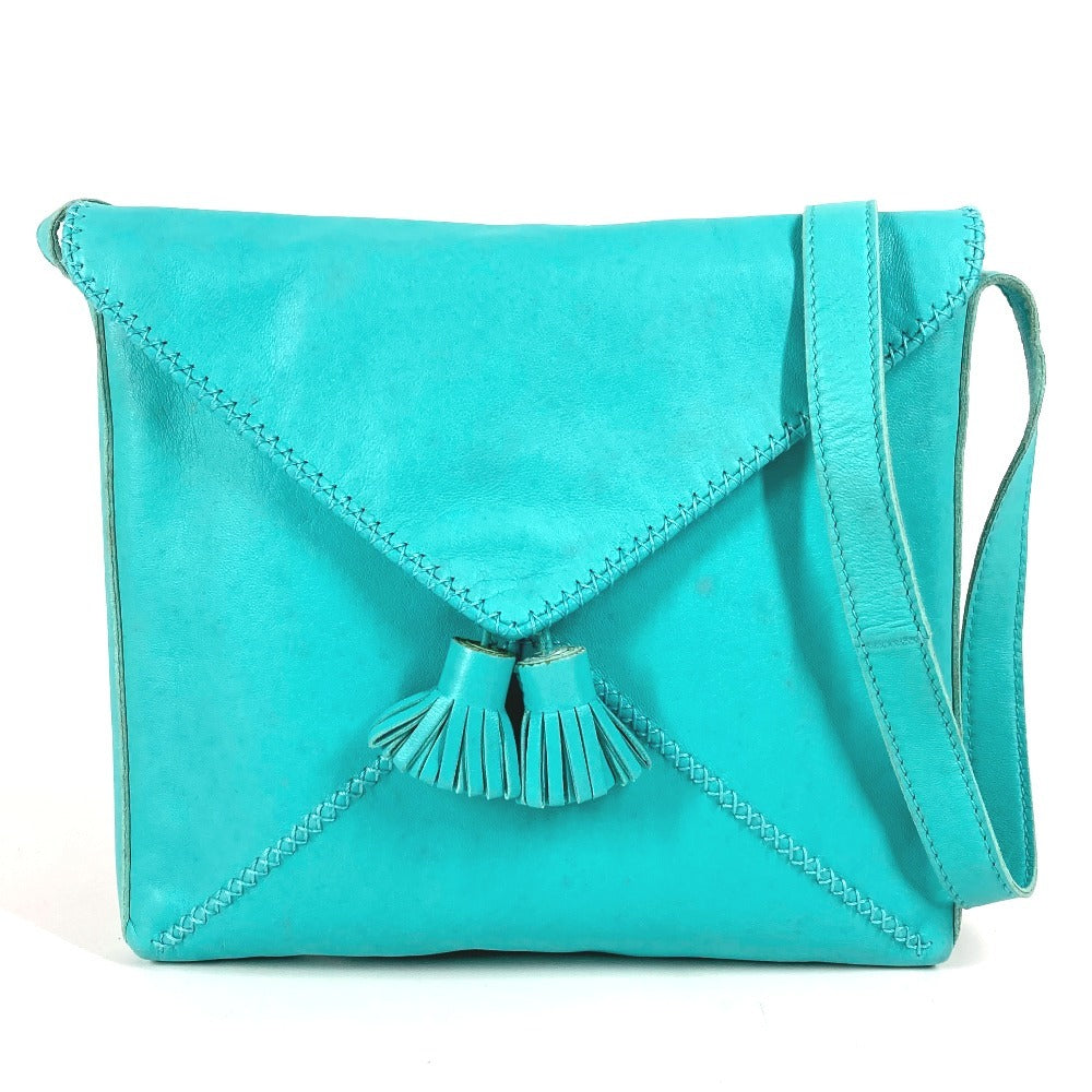 Hermes Tassel Fringe Sack Pom Pom Bag Crossbody Pochette Beg Beg Leather Ladies Turquoise Blue